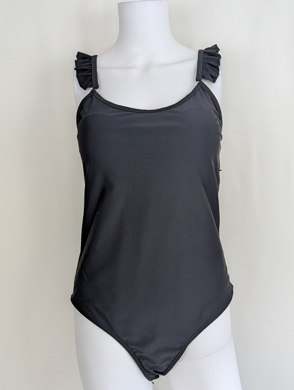 SHEIN Black One Piece Open Back Ruffle Strap Swimsuit Size XL